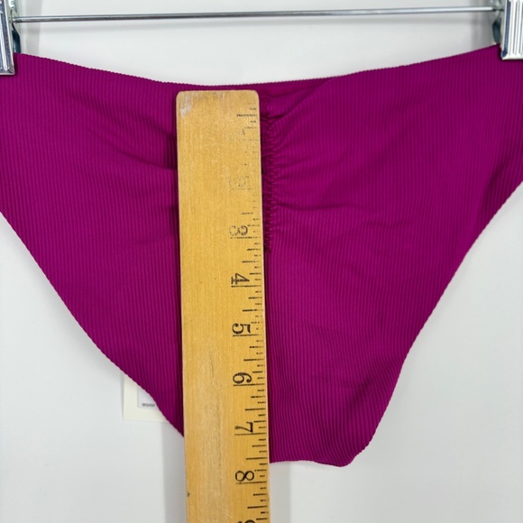 Becca Womens Medium Fine Line Ruched Back Cheeky Bikini Bottoms Pomegranate Pink - Picture 6 of 6